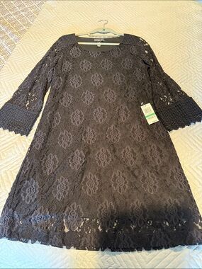 Style & Co. Black Floral Lace Midi Dress with Crochet Cuffs